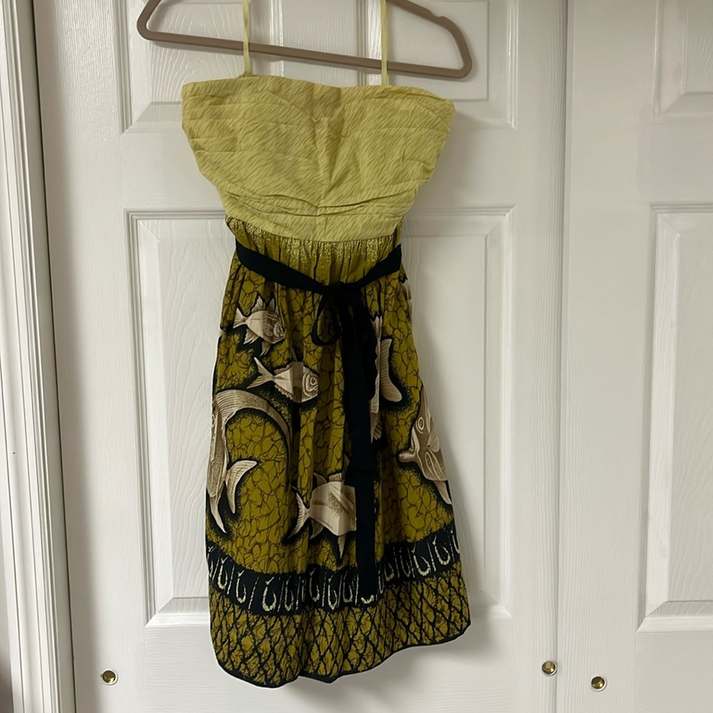 Anthropologie Vanessa Virginia Baxter Bay Fish Print Strapless Dress size 4